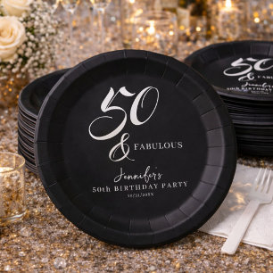 Prato De Papel Moderno Elegante Preto Branco Cinquenta Fabuloso A