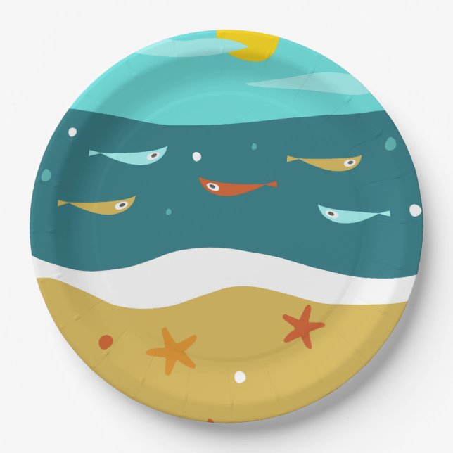 Prato De Papel Moderno Meio século de Verão de Praia Retro (Frente)