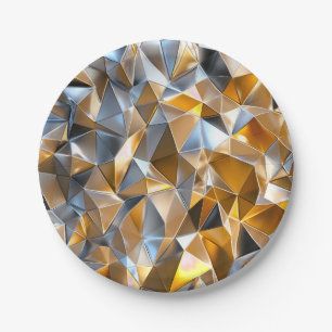 Prato De Papel Moderno Metálico Abstrato Geométrico Dourado Prata