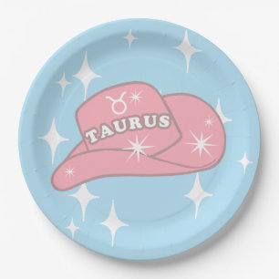 Prato De Papel Moderno Taurus Zodiac Cowgirl Partido Azul