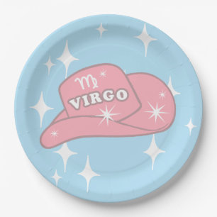 Prato De Papel Moderno Virgo Zodiac Cowgirl Fat Blue Party