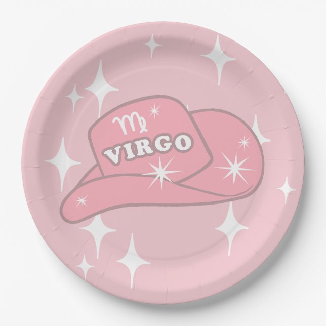 Prato De Papel Moderno Virgo Zodiac Pink Cowgirl Festa Hat (Frente)