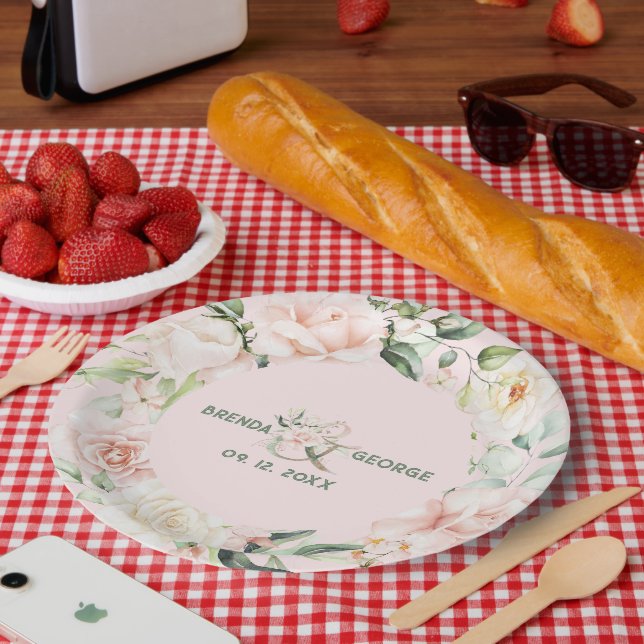 Prato De Papel Moedas-d'água cor-de-rosa pastel (Piquenique)