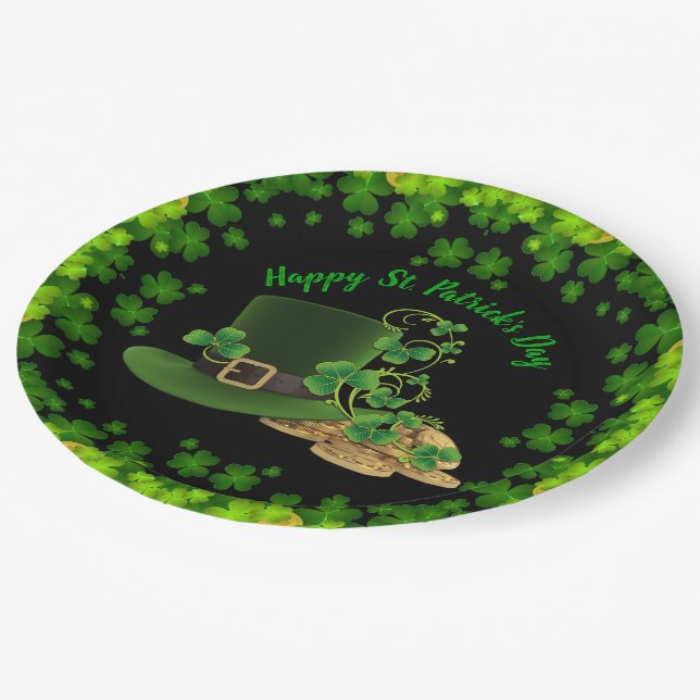 Prato De Papel Moedas Douradas e Ruas de Shamrocks (Inclinado)