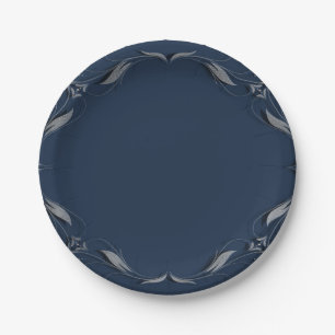 Prato De Papel Moldura Azul e Prata Festa de Casamento Elegante V