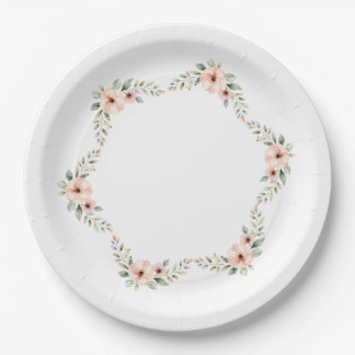 Prato De Papel Moldura de Canto de Casamento com Aquarela Floral 