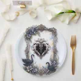 Prato De Papel Moldura de Casamento do Cisne Negro – Amor Românti