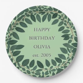 Prato De Papel Moldura de eucalipto em texto personalizado – verd