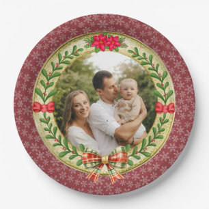 Prato De Papel Moldura de Imagem Personalizada e Coroa de Natal