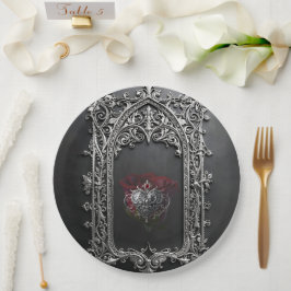 Prato De Papel Moldura de Rosa de Casamento Gótico Elegante