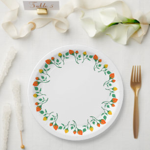 Prato De Papel Moldura redonda floral com flor amarela e rosa ver