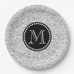 Prato De Papel Molho Branco com Monograma de Pontos Pretos