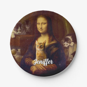 Prato De Papel Mona Lisa e seu gato