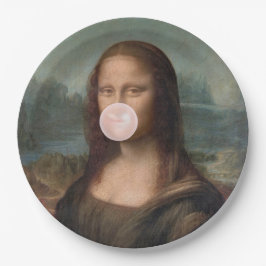 Prato De Papel Mona Lisa soprando pastilha elástica rosa