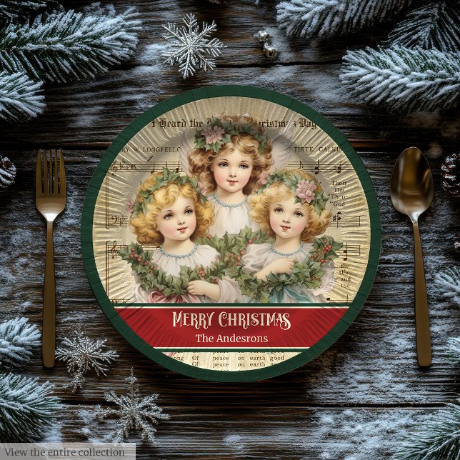Prato De Papel Monogram Christmas Paper Plates Retro Angels Girls (Monogram Christmas Paper Plates Retro Angels Girls)