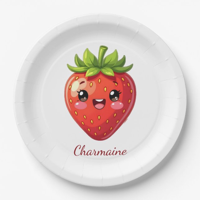 Prato De Papel Monogram cute strawberry kawaii (Frente)
