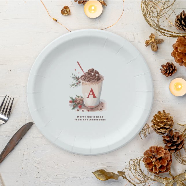 Prato De Papel Monogram Red Hot Cocoa Coffee Christmas Party   (Criador carregado)