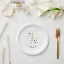 Prato De Papel Monograma Ampersand Eucalyptus Greenery Casamento