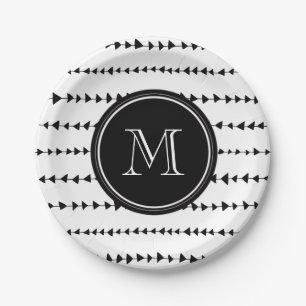 Prato De Papel Monograma asteca branco preto das setas
