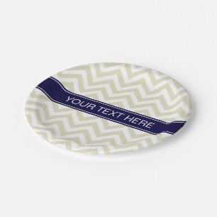 Prato De Papel Monograma bege do nome dos azuis marinhos do Lg