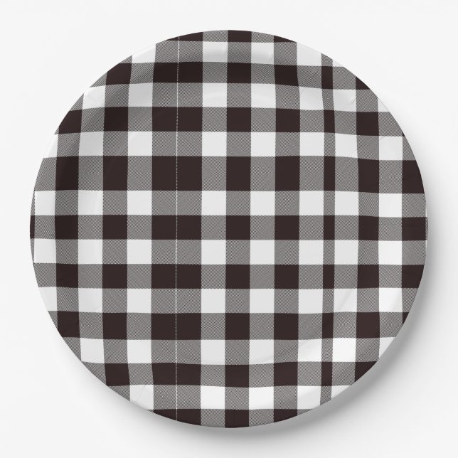 Prato De Papel Monograma - Castanho e Xadrez Brancos Russos (Frente)