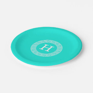 Prato De Papel Monograma chave grego branco da inicial do quadro