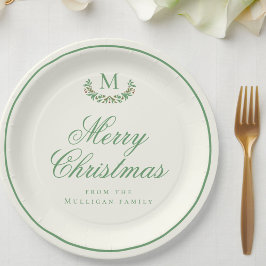 Prato De Papel Monograma clássico de família de Natal