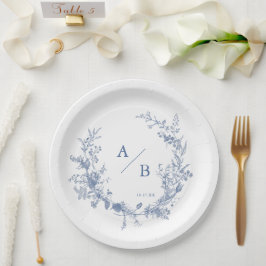 Prato De Papel Monograma clássico vitoriano de casamento francês