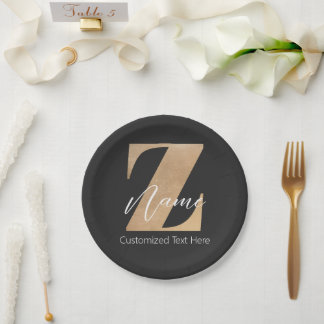 Prato De Papel Monograma com inicial Z e nome personalizado