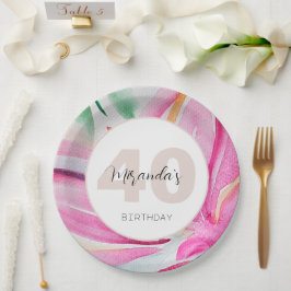 Prato De Papel Monograma de Aquarela Floral Pétala Rosa