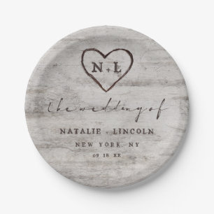 Prato De Papel Monograma de Casamento de Birch Russo com Suecas E