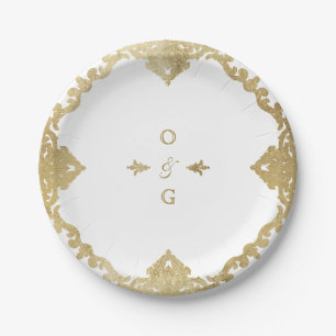 Prato De Papel Monograma de casamento vintage ornamentado elegant