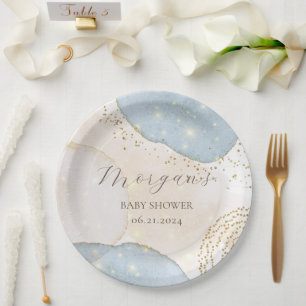 Prato De Papel Monograma de Chá de fraldas de Abstrato com brilho