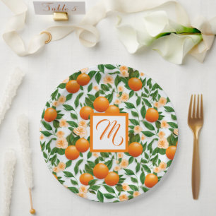 Prato De Papel Monograma de Flor de Laranjeira de Valência