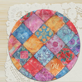 Prato De Papel Monograma de Impressão Colorida de Patchwork