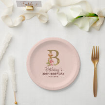 Monograma de letra B dourada com rosas cor de rosa