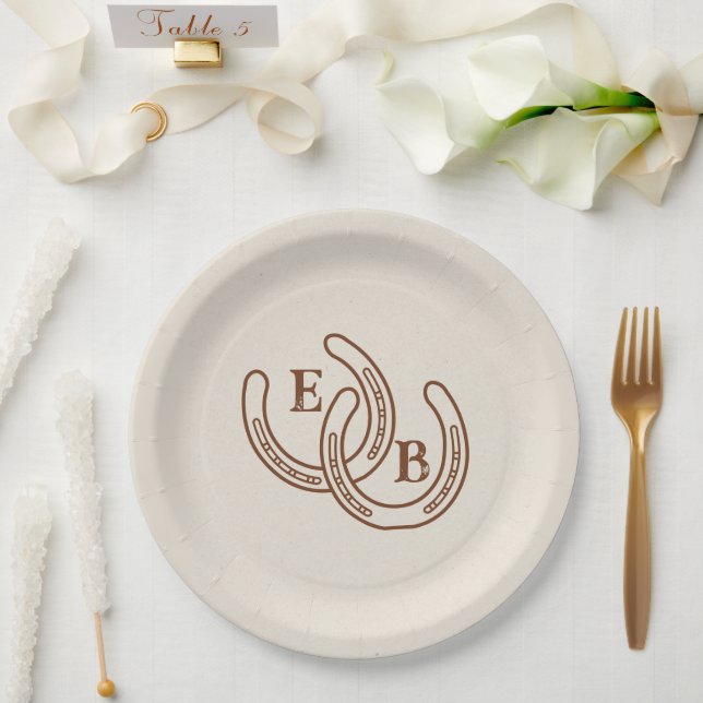 Prato De Papel Monograma de Noivado Simples Ocidental com Ferradu (Casamento)