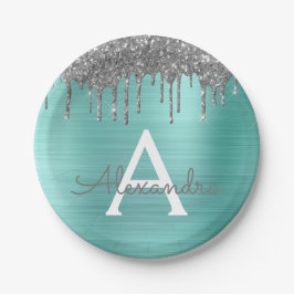 Prato De Papel Monograma de Nome em Metal Escovado com Brilho Tea