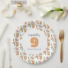 Prato De Papel Monograma de Padrão de Pera em Aquarela