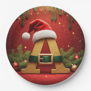 Prato De Papel Monograma de Papai Noel A Para Presentes de Natal