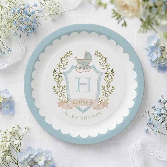 Prato De Papel Monograma de repouso de Carruagem bebê | Chá de fr (Criador carregado)