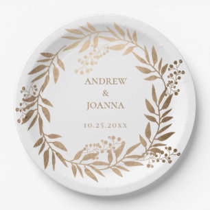 Prato De Papel Monograma Dourado Personalizado Elegante Moderno