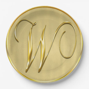 Prato De Papel Monograma Dourado W Casamentos de Monogramas Perso