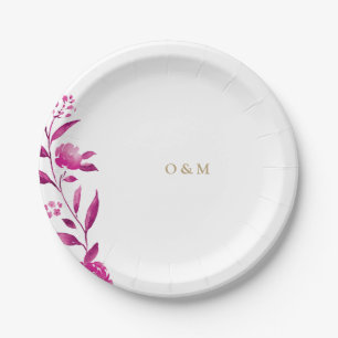 Prato De Papel Monograma floral cor-de-rosa Chinoiserie Casamento