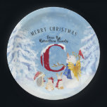 Prato De Papel Monograma - Letra C Snowy Christmas Angel Snowman<br><div class="desc">Monograma - Letra C Snowy Christmas Angel Snowman. Doce,  fofo e tão charmoso anjo-neve e seus amigos da floresta,  o cardeal,  ouriço e um querido de coelhos estão tocando em uma terra maravilhosa de neve do inverno. Copyright,  Audrey Jeanne Roberts.</div>