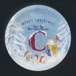 Prato De Papel Monograma - Letra C Snowy Christmas Angel Snowman<br><div class="desc">Monograma - Letra C Snowy Christmas Angel Snowman. Doce,  fofo e tão charmoso anjo-neve e seus amigos da floresta,  o cardeal,  ouriço e um querido de coelhos estão tocando em uma terra maravilhosa de neve do inverno. Copyright,  Audrey Jeanne Roberts.</div>