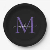 Monograma Moderno Roxo Violeta Elegante Script