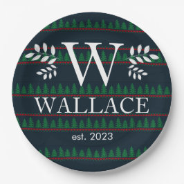 Prato De Papel Monograma Moderno Simples de Natal - foto recém-ca