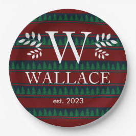 Prato De Papel Monograma Moderno Simples de Natal - foto recém-ca