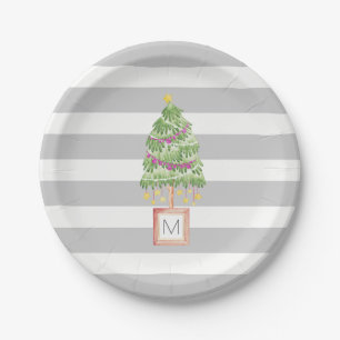 Prato De Papel Monograma na moda da árvore de Natal, decoração